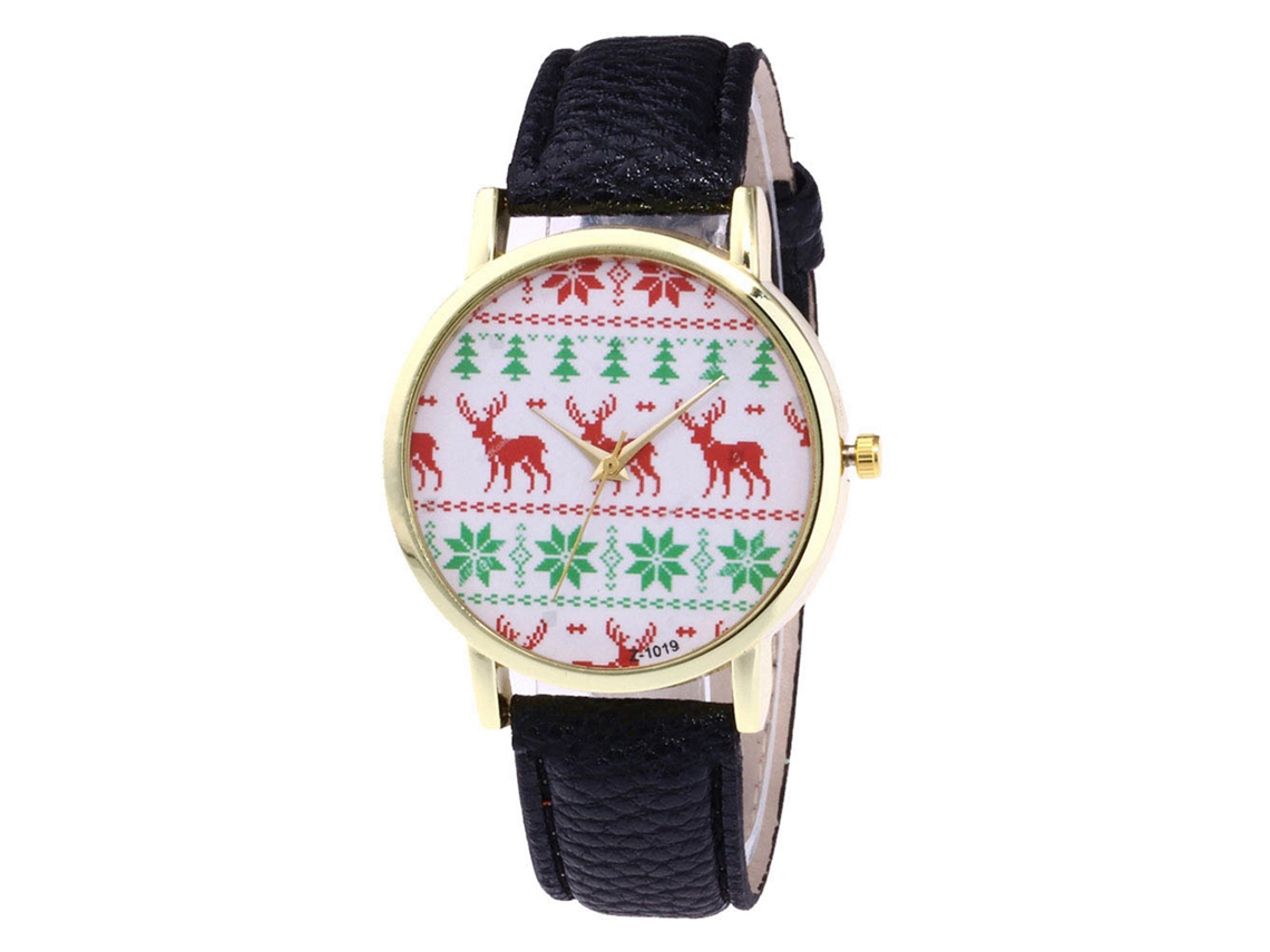 Reloj De Pulsera De Cuero Pu Casual Elfo Navideño Estudiantil Unisex Zhoulianfa (negro)