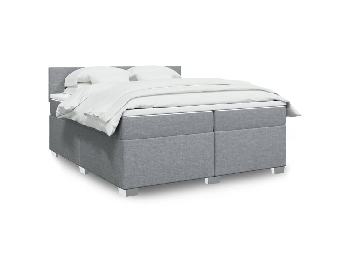 Cama Box Spring Con Colchón Tela Gris Claro 200x200 Cm