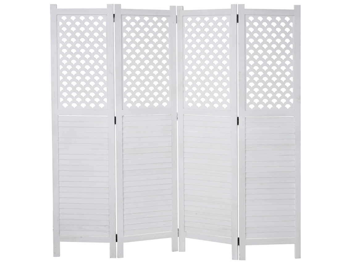 Biombo divisor de ambientes de 4 paneles, 170 x 161 cm, madera blanca 04_0008629