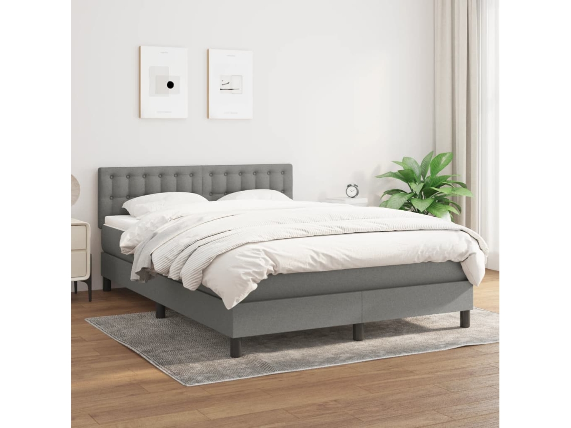 Cama Box Spring Con Colchón Tela Gris Oscuro 140x190 Cm