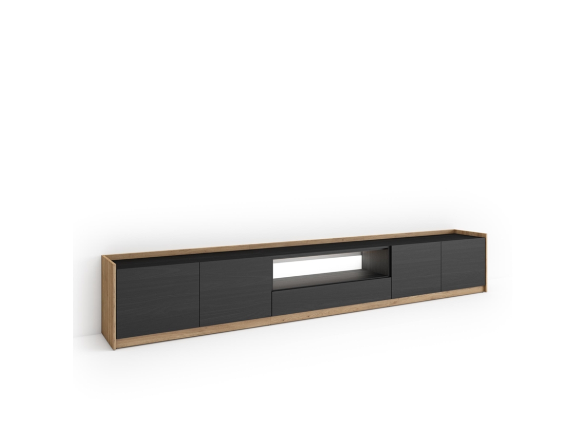 Mueble Tv, Televisión, 310x37x50cm, Para Tv Hasta 80", Led, Negro Y Roble