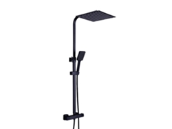 Sistema de ducha de baño, cabezal de lluvia de 30 x 30 cm, altura ajustable de 80 a 120 cm, color negro