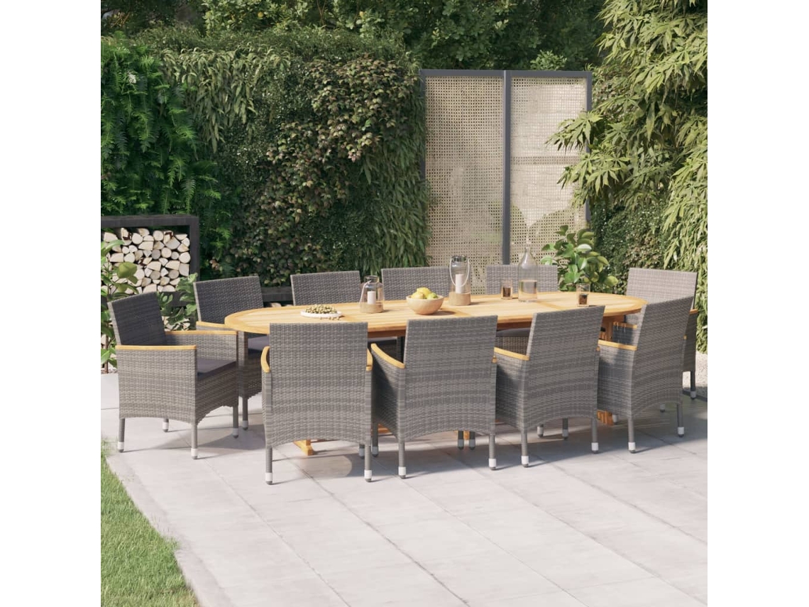 Juego de comedor de jardín de 11 piezas con cojines grises, Dkd Home Decor
