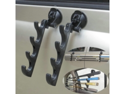 Soporte horizontal ajustable 4 cañas pesca con ventosas. Para coche, camión, SUV, barco o vidrio liso. Fácil instalación.