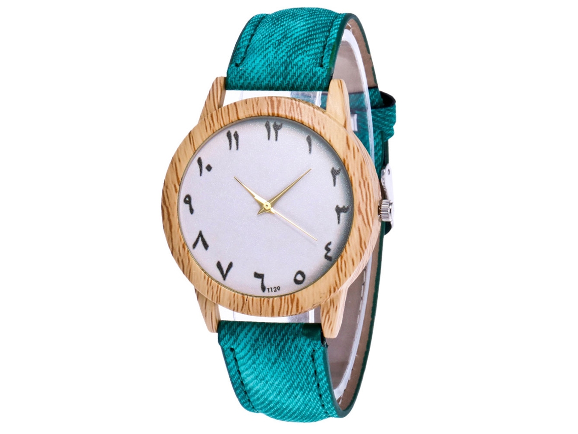 Reloj De Pareja Zhoulianfa Con Esfera Redonda Y Correa De Tela Vaquera - Verde