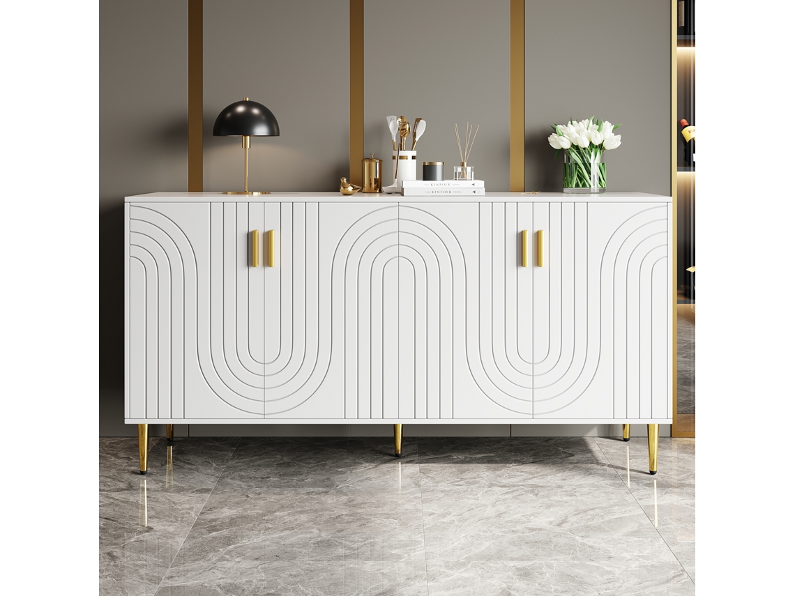 Aparador moderno de 4 puertas con diseño ondulado en MDF blanco