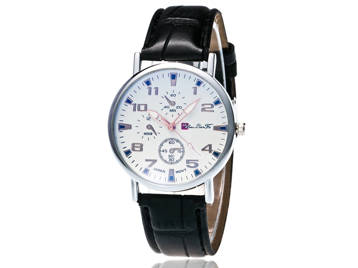 Reloj De Pulsera Para Hombre De Moda Con Correa De Pu Dial Redondo Display Analógico Cuarzo Negro