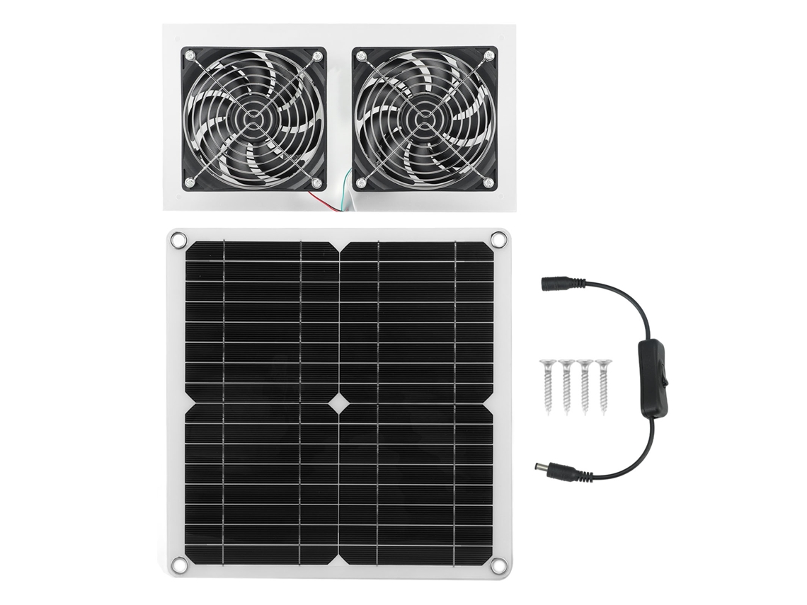 Kit De Ventilador Solar De 25 W Ipx65, Doble, Bajo Nivel De Ruido, Para Gallinero, Invernadero Y Cobertizo.