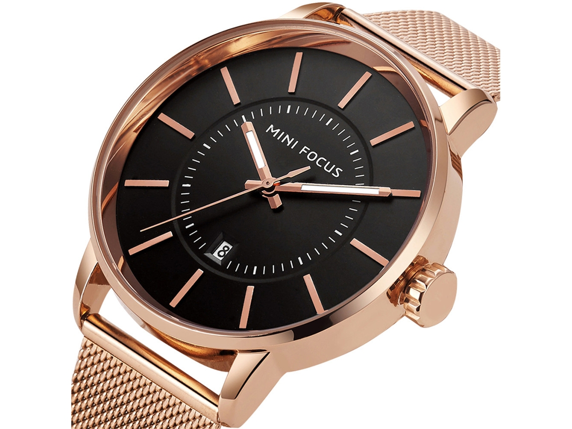 Reloj Hombre Cuarzo Casual Impermeable Correa Simple Mini Focus Negro+rosa