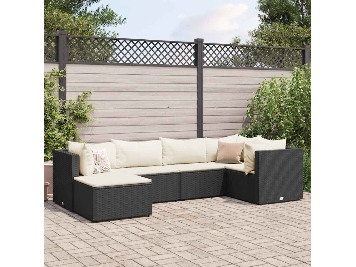Conjunto de jardín de 6 piezas con cojines, mimbre sintético negro, DKD Home Decor
