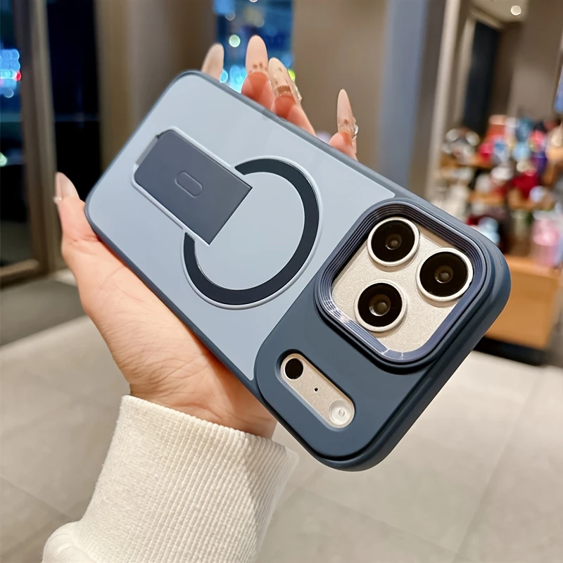 (iphone 17e Azul) Funda Magnética Invisible Con Soporte, Compatible Con Carga Inalámbrica Magsafe