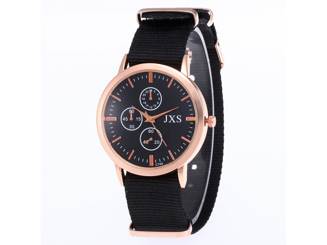 Reloj De Pulsera De Nylon Con Cuarzo Para Mujer Y Hombre Dial Romano J50( Negro)