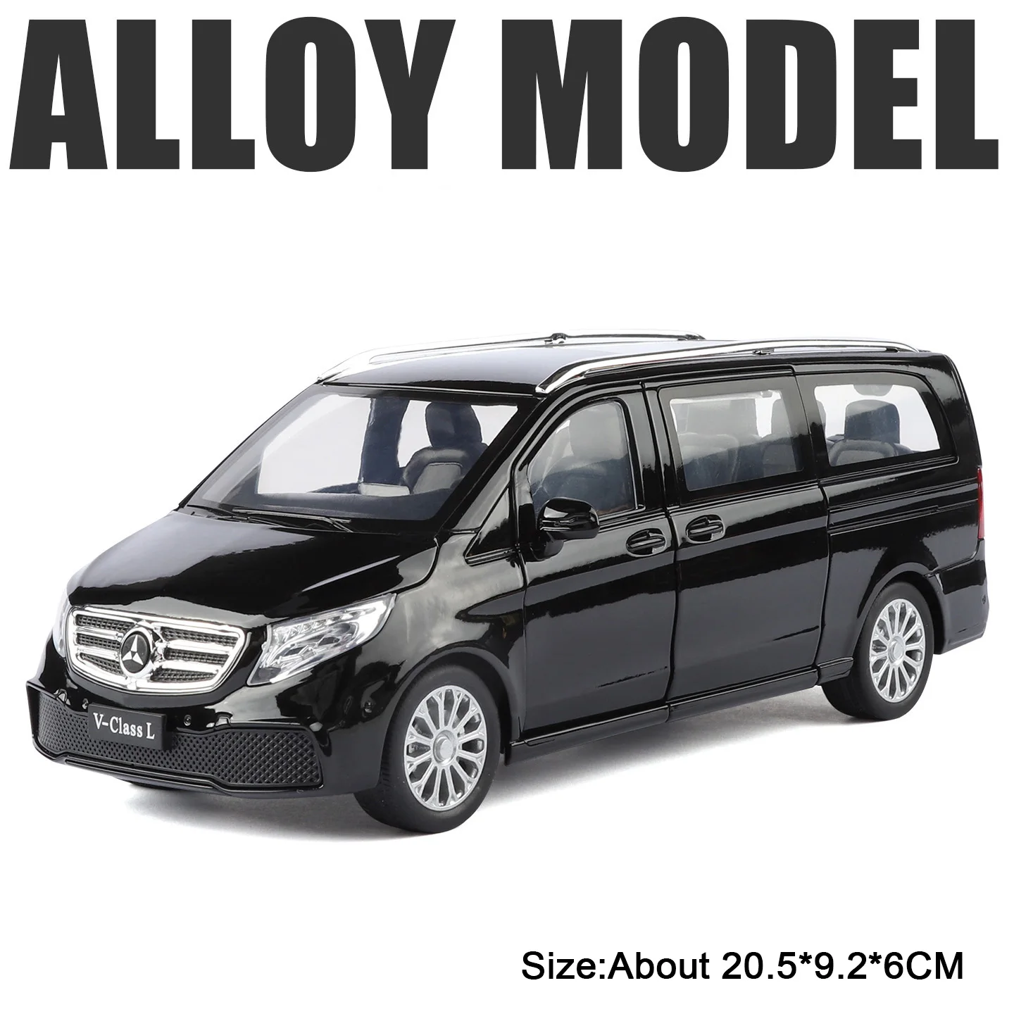 (v260l Negro) Escala 1:24 - Modelo de furgoneta comercial, puertas que se abren, con efectos de sonido y luz.