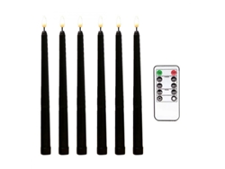 2026-6 Velas Taper Negras Sin Llama Con Control Remoto Y Temporizador Led Operadas Por Baterías Yxu Negro