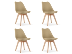 Silla De Comedor Juego De 4 Piezas Rikx Asiento De Color Beige Oscuro, Piernas Naturales, Asiento Ergonómico, Cojín De Piel Ecológica