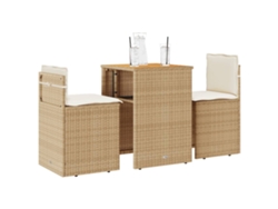 Conjunto de bistró de 3 piezas con cojines de mimbre beige de Dkd Home Decor