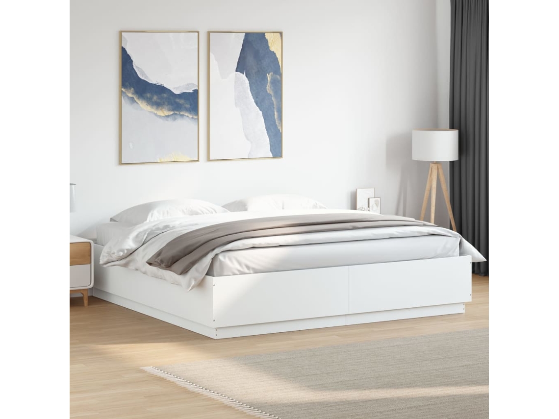 Estructura Cama Y Luces Led Madera Ingeniería Blanca 200x200 Cm