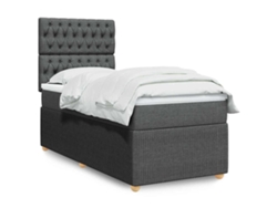 Cama Box Spring Con Colchón Tela Gris Oscuro 80x200 Cm