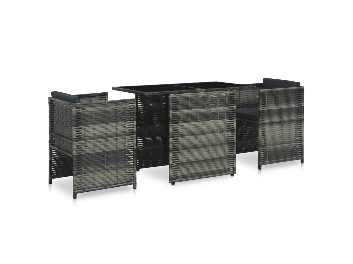 Conjunto de bistró de 3 piezas DKD Home Decor con cojines de mimbre gris