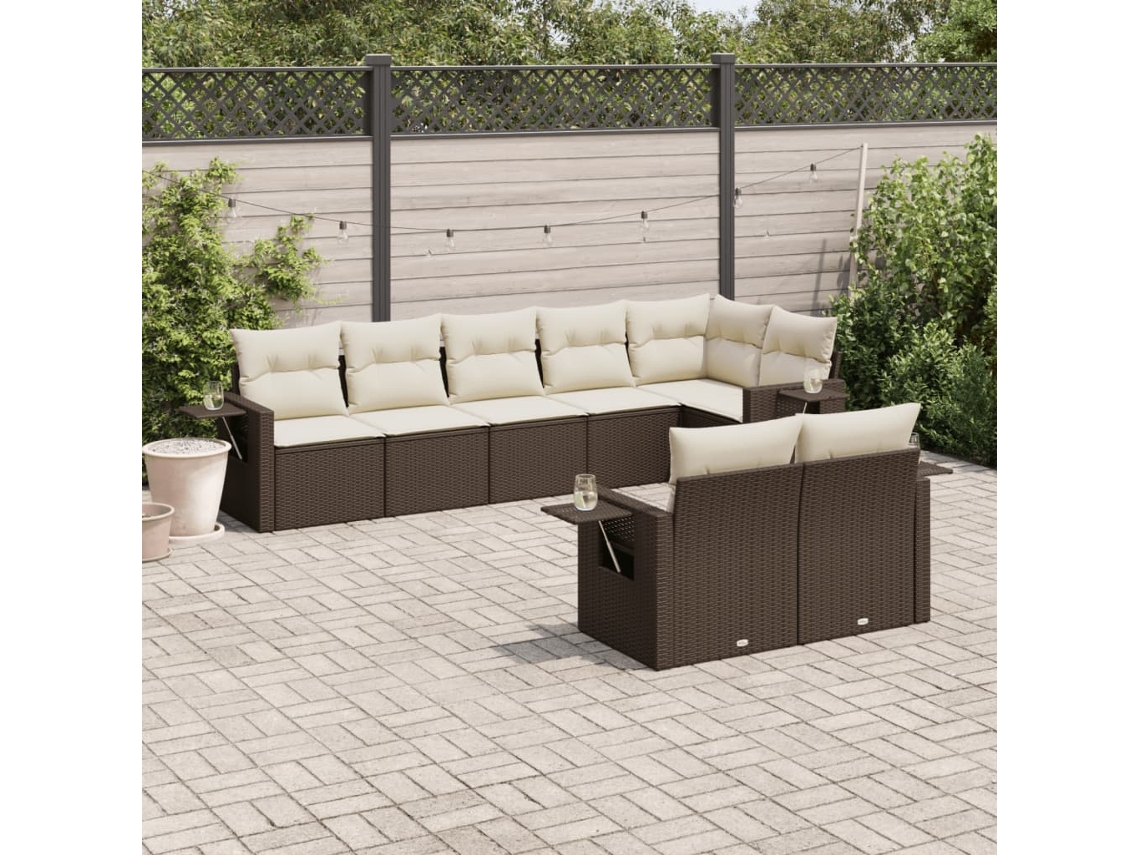 Conjunto de sofás de jardín con cojines de mimbre marrón, Dkd Home Decor