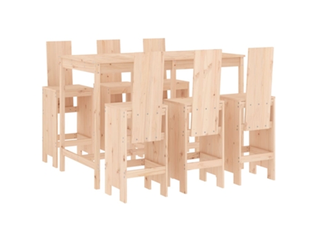 Conjunto 7 de mesa y taburetes altos jardín VIDAXL madera maciza pino
