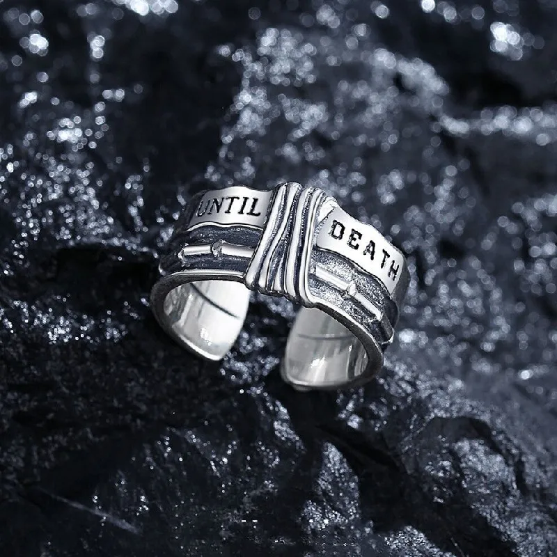 Anillo De Plata Tibetana Con Letras Geométricas Retro Estilo Hip-hop Punk Para Hombre.