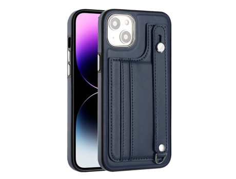 Funda Mobile Phone Cases Shockproof With Wrist para iPhone 14 Plus Piel Marrón