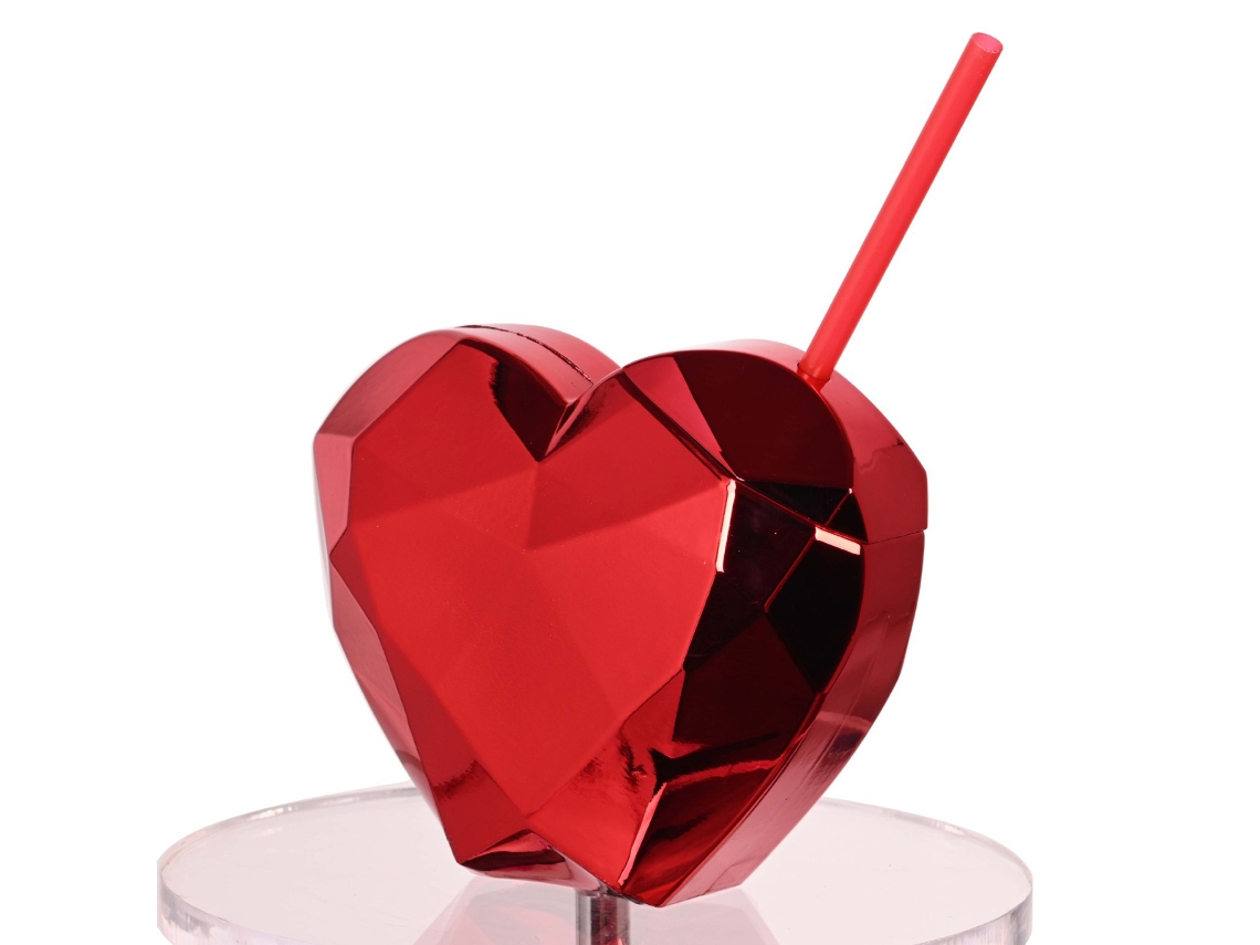Vaso con forma de corazón para ocasiones festivas, botella portátil con pajita extraíble para San Valentín y fiestas de cumpleaños (20 oz)