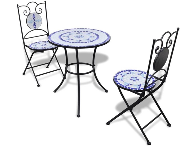 Conjunto 3 Muebles De Jardin VIDAXL Azul Cerámica