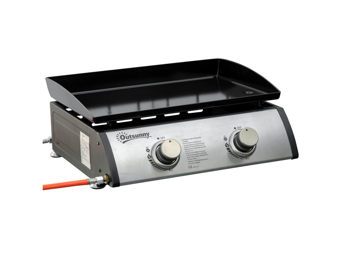 Plancha De Gas Con 2 Quemadores De Acero Inoxidable, 6 Kw, Parrilla Para Camping/jardín, 48,5 X 48 X 21 Cm, Color Plata.