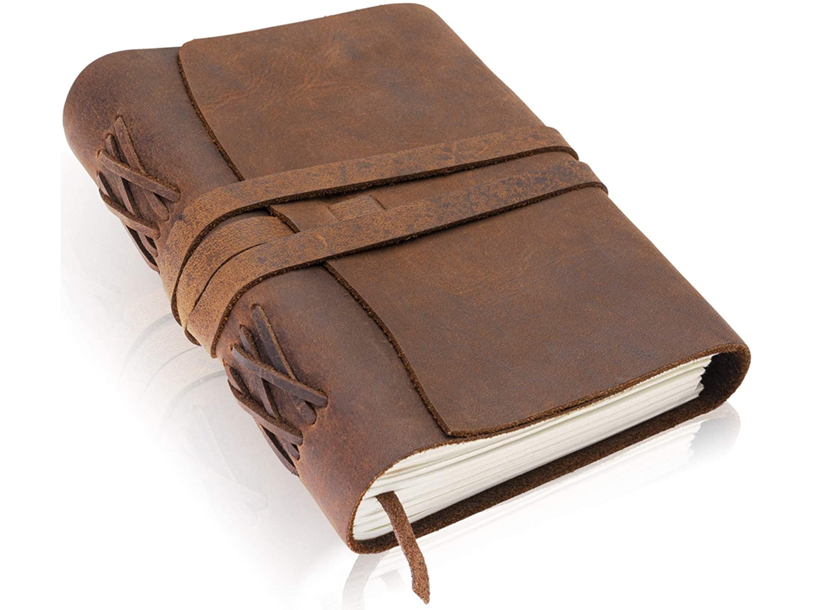 Cuaderno de diario de cuero premium hecho a mano de 7 x 5 pulgadas para hombres y mujeres, papel de algodón, ideal para viajes