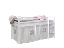 Cama Alta De 90x200cm Con Escalera De Madera Blanca Y Tela De Estrellas Grises Lit06183