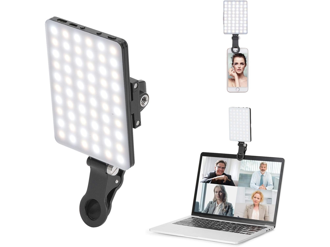 Luz Led Recargable De Alta Potencia Para Videoconferencias Con Clip Frontal Y Trasero (blanca)