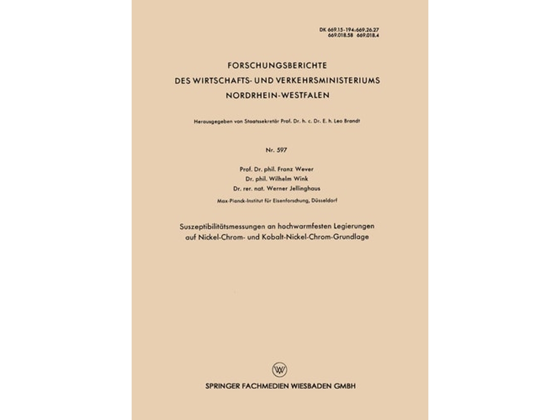 Libro Suszeptibilitatsmessungen An Hochwarmfesten Legierungen Auf Nickel-chrom- Und Kobalt-nickel-chrom-grundlage De Franz Wever (alemán)