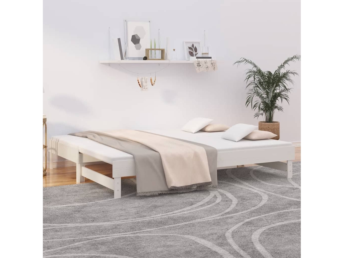 Sofá Cama Extraíble Madera Maciza De Pino Blanco 2x(80x200) Cm