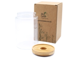 Frasco de Cristal com Tampa de Bambu 10Cm Unidade 9X10 Cm
