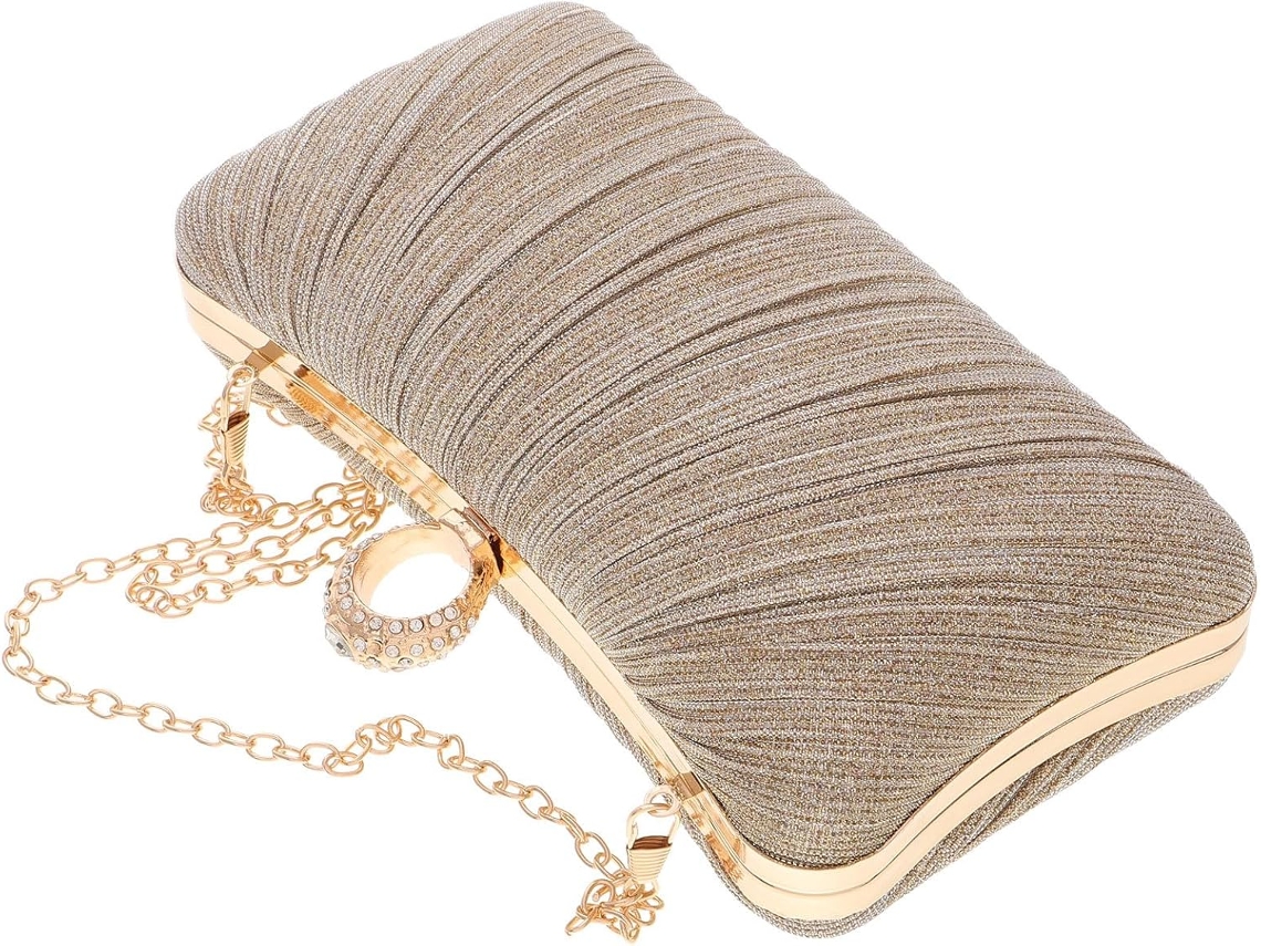 Bolso de noche elegante para mujer de Ciieeo, en satén dorado plisado, estilo clutch con lentejuelas.
