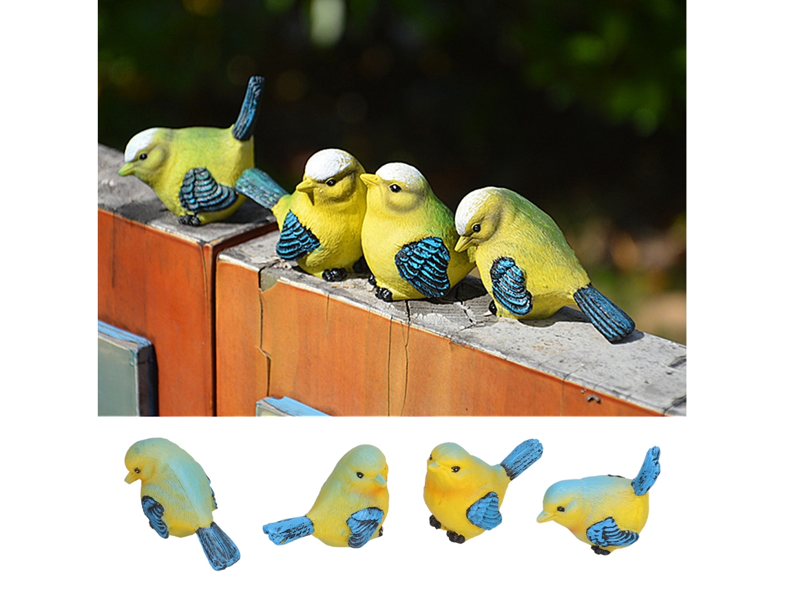 4 pequeños pájaros de resina para decorar la mesa del jardín (juego de 4)