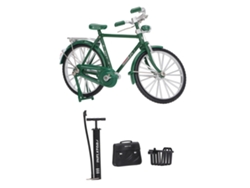 Modelo de bicicleta en miniatura Mali a escala 1:10 de aleación, con bomba, funda de transporte y cesta verde.