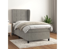 Cama Box Spring Con Colchón Terciopelo Gris Claro 90x190 Cm