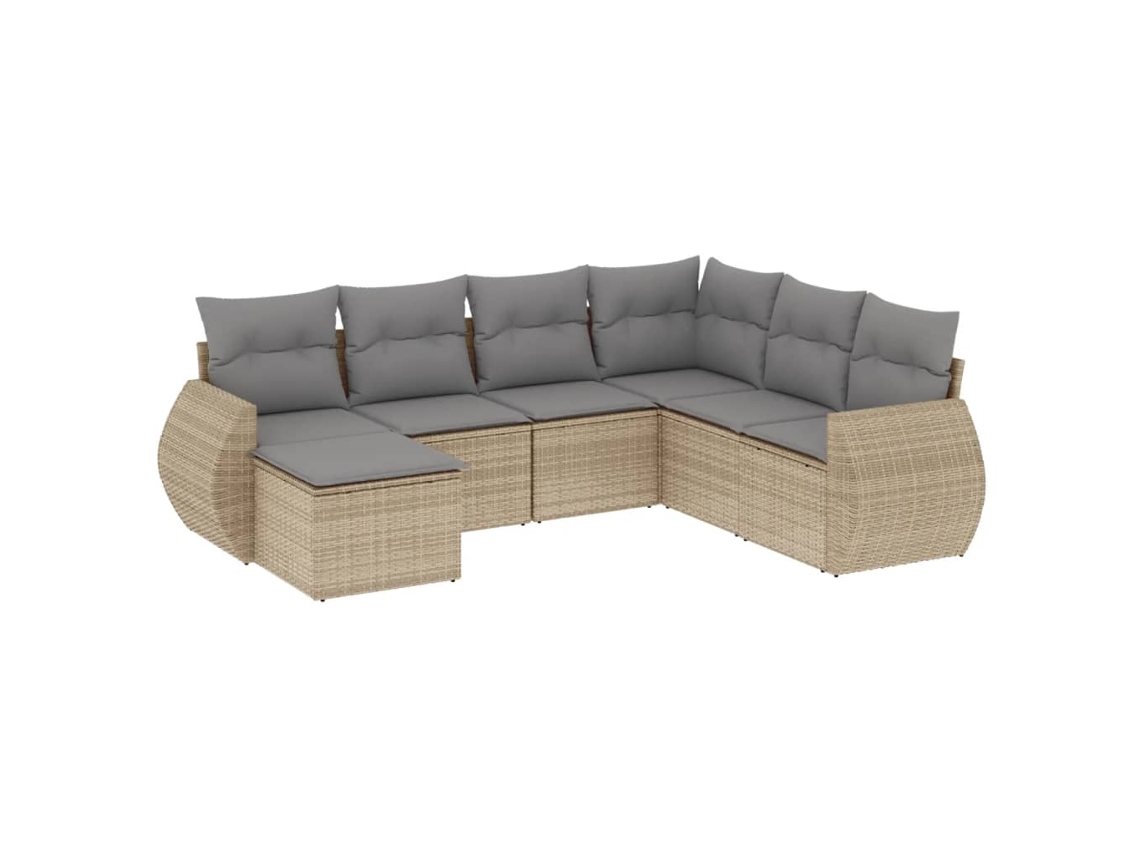 Maison Exclusive - Conjunto de sofá de jardín de 7 piezas con cojines de mimbre, color beige