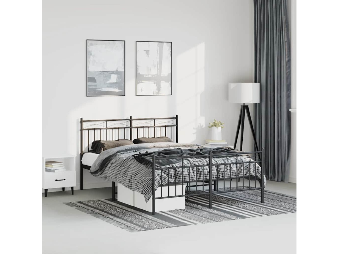 Estructura Cama Sin Colchón Con Estribo Metal Negro 135x190 Cm