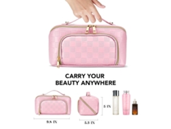Neceser De Maquillaje Para Mujer, Neceser De Maquillaje A Cuadros, Piel Resistente Al Agua, Gran Capacidad, Apertura Flexible.