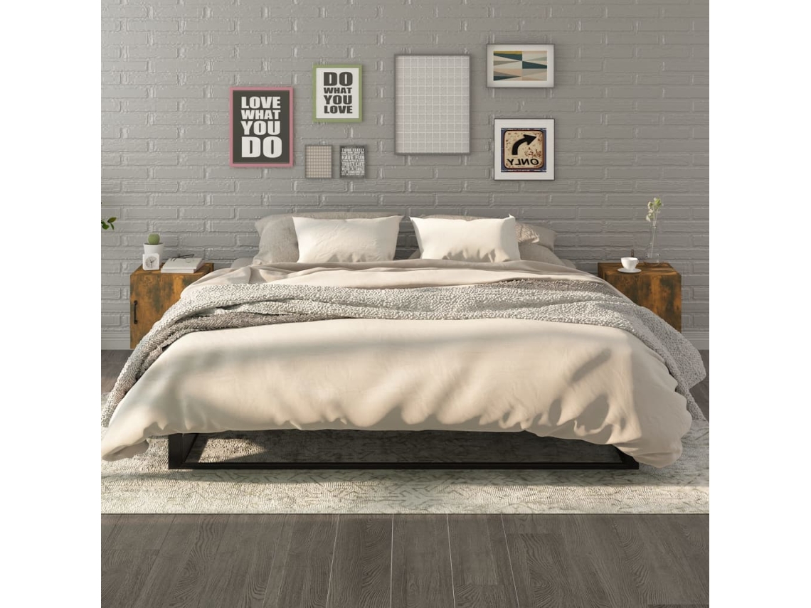 Mesitas de Noche LOVELY HOME Mesinha 2 Pcs Derivados de Madeira Carvalho Fumado