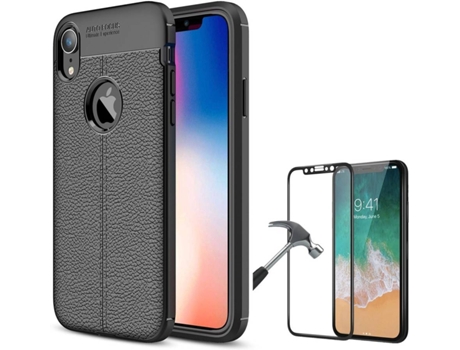 Carcasa + Protector iPhone XR Rugged Leather Negro