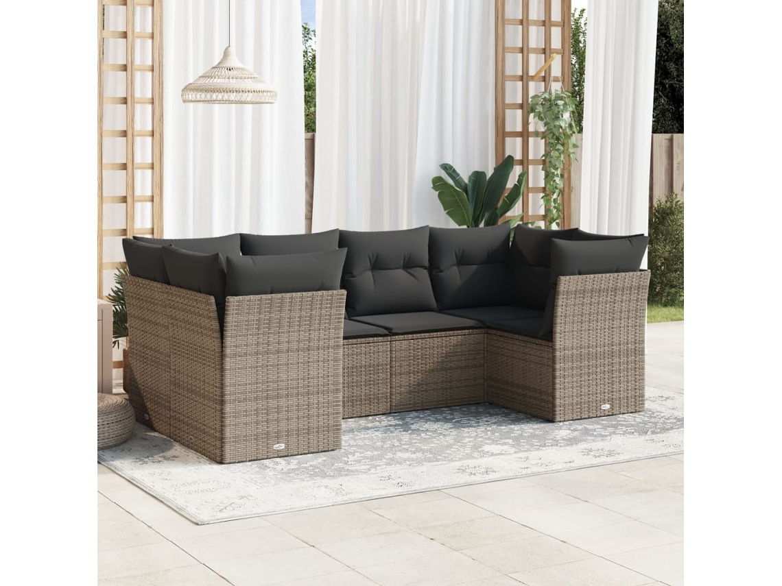 Conjunto de 6 sofás de jardín con cojines en mimbre gris DKD Home Decor