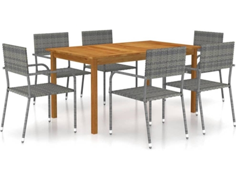 Conjunto 7 de comedor para jardín de VIDAXL gris