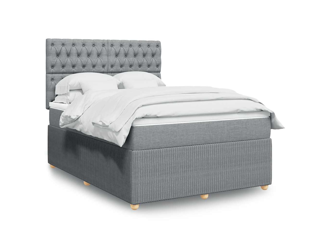 Cama Box Spring Con Colchón Tela Gris Claro 160x200 Cm
