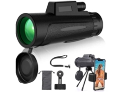 Monocular HD 12 x 50 con soporte para smartphone y trípode, resistente al agua, para observación de aves, acampada y senderismo, color negro USHION