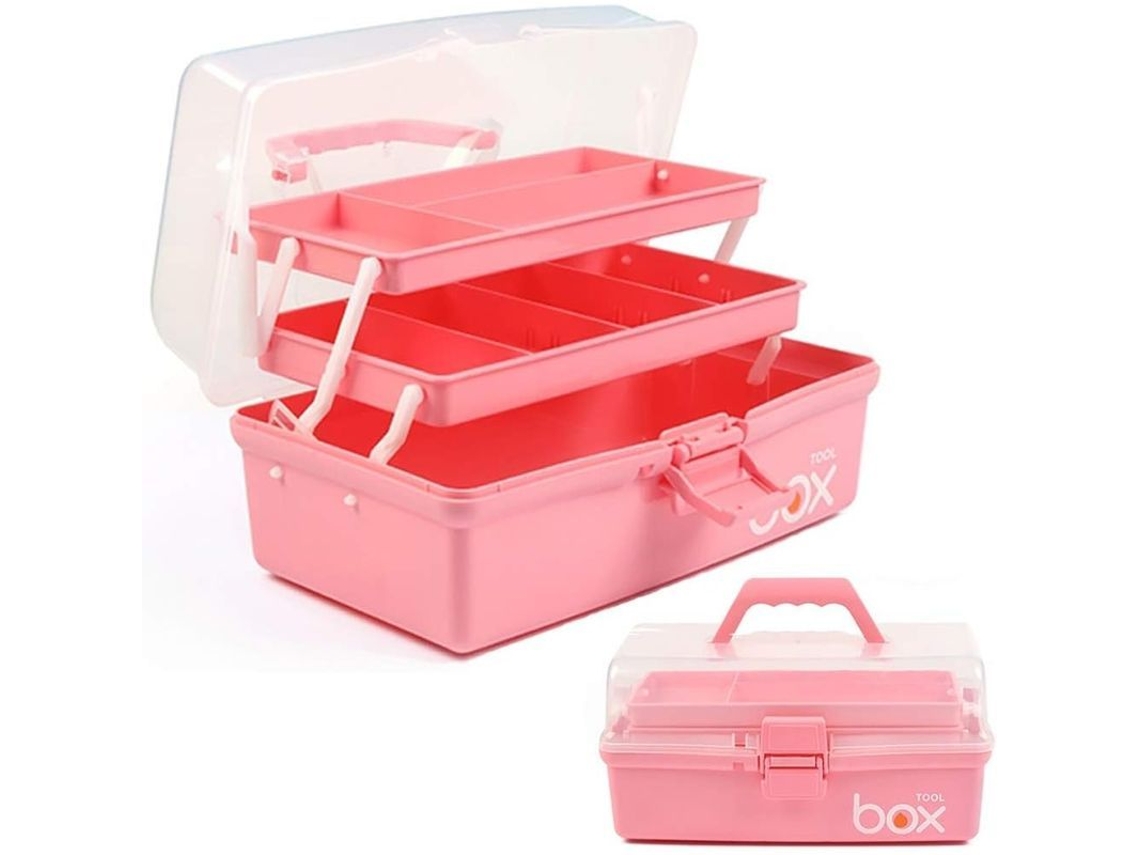Caja De Almacenamiento Multiusos De 3 Niveles Con 2 Placas Para Manualidades, Costura Y Juguetes (rosa)